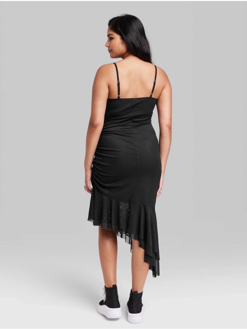 wild fable Black Asymmetric Ruffle Hem Dress